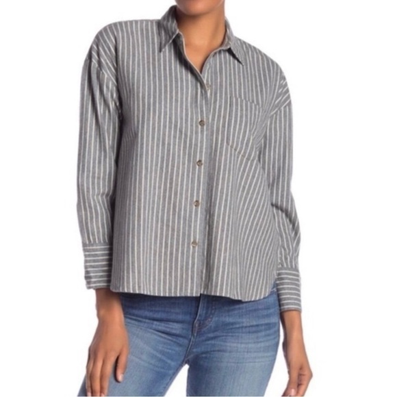 Madewell NWOT NWOT Grey and White Striped Westward Flannel Size X-Small - Picture 1 of 16